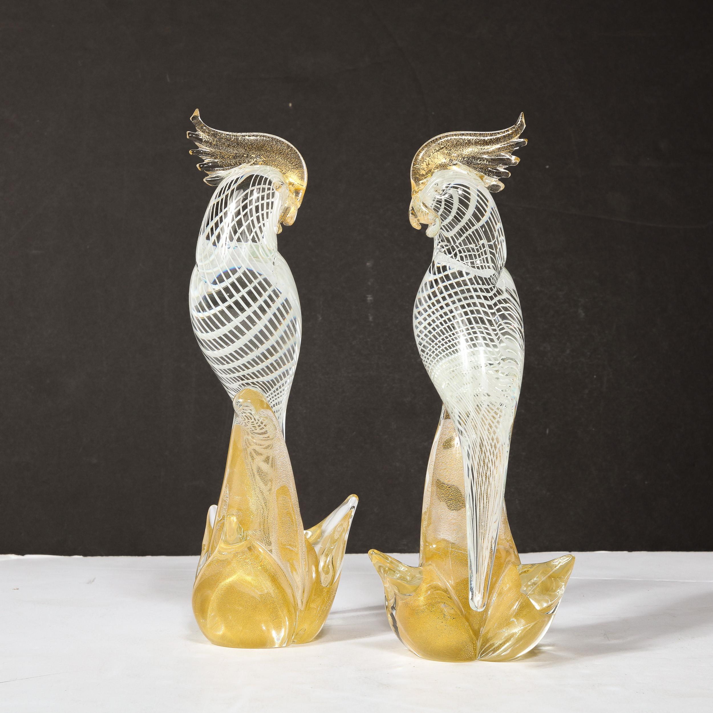 Hand-Blown Murano Glass Cockatiels w/ Filigree Details and 24 Karat Gold Flecks 7