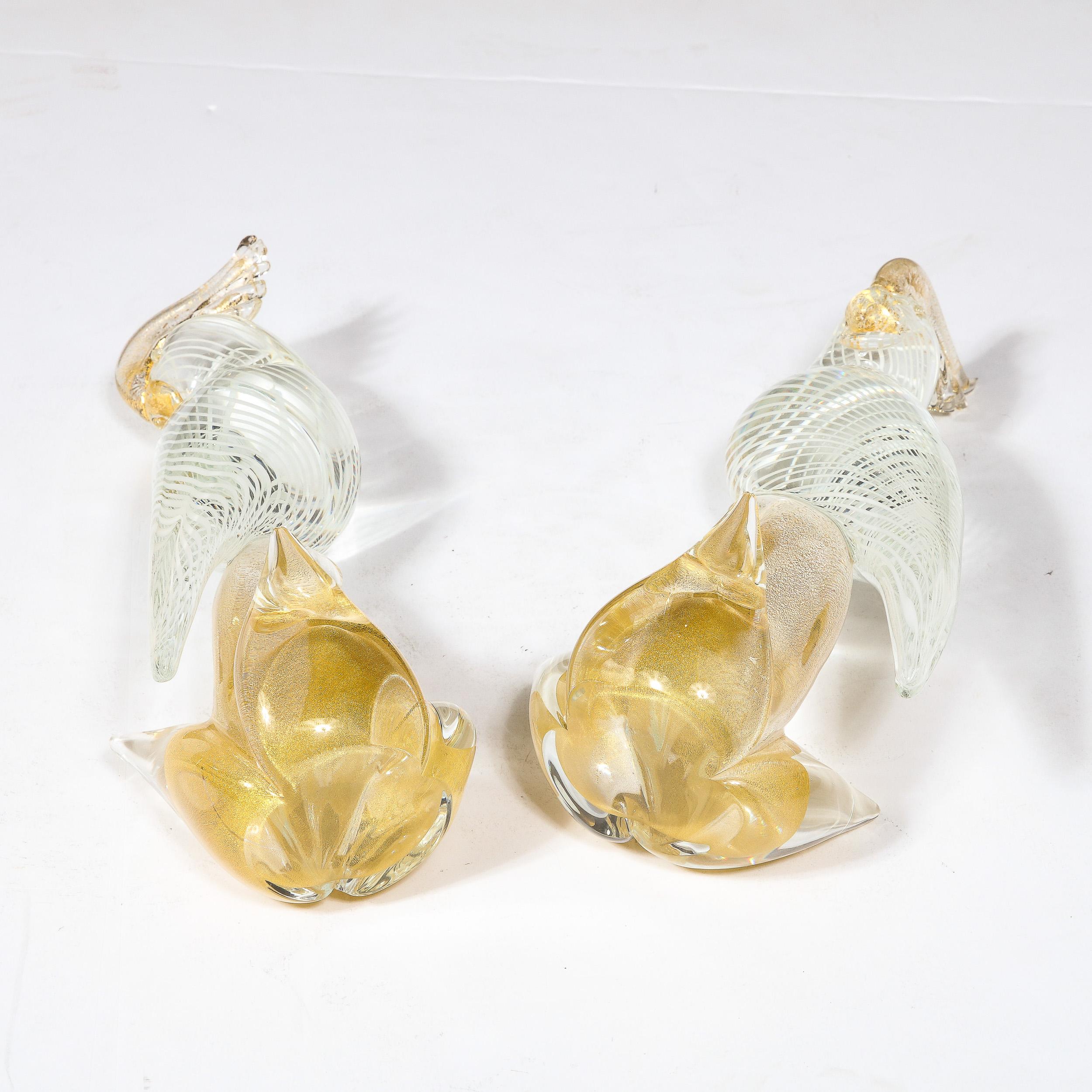 Hand-Blown Murano Glass Cockatiels w/ Filigree Details and 24 Karat Gold Flecks 10
