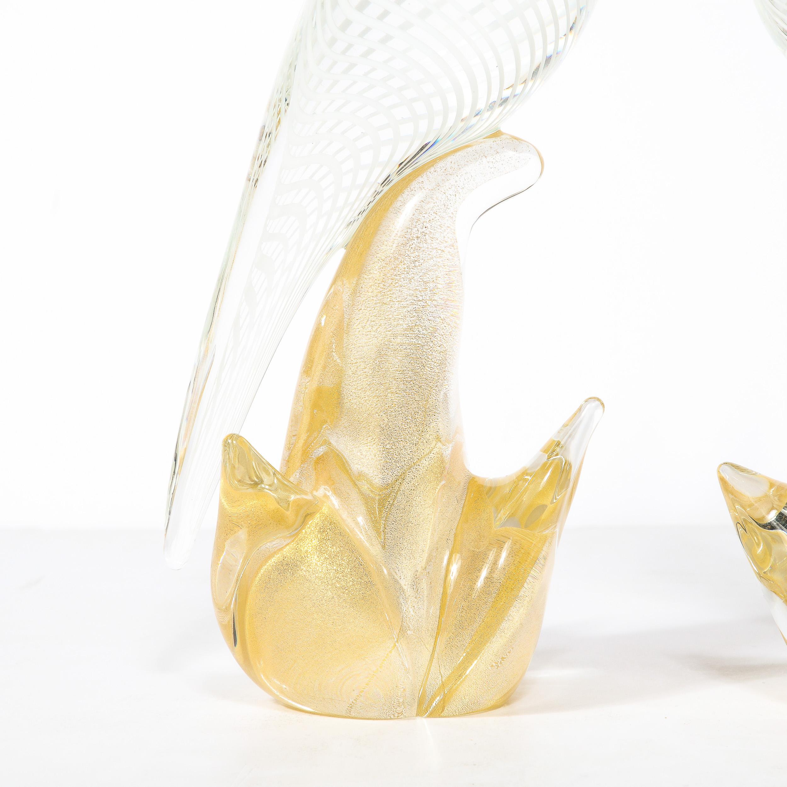 Hand-Blown Murano Glass Cockatiels w/ Filigree Details and 24 Karat Gold Flecks In Excellent Condition In New York, NY