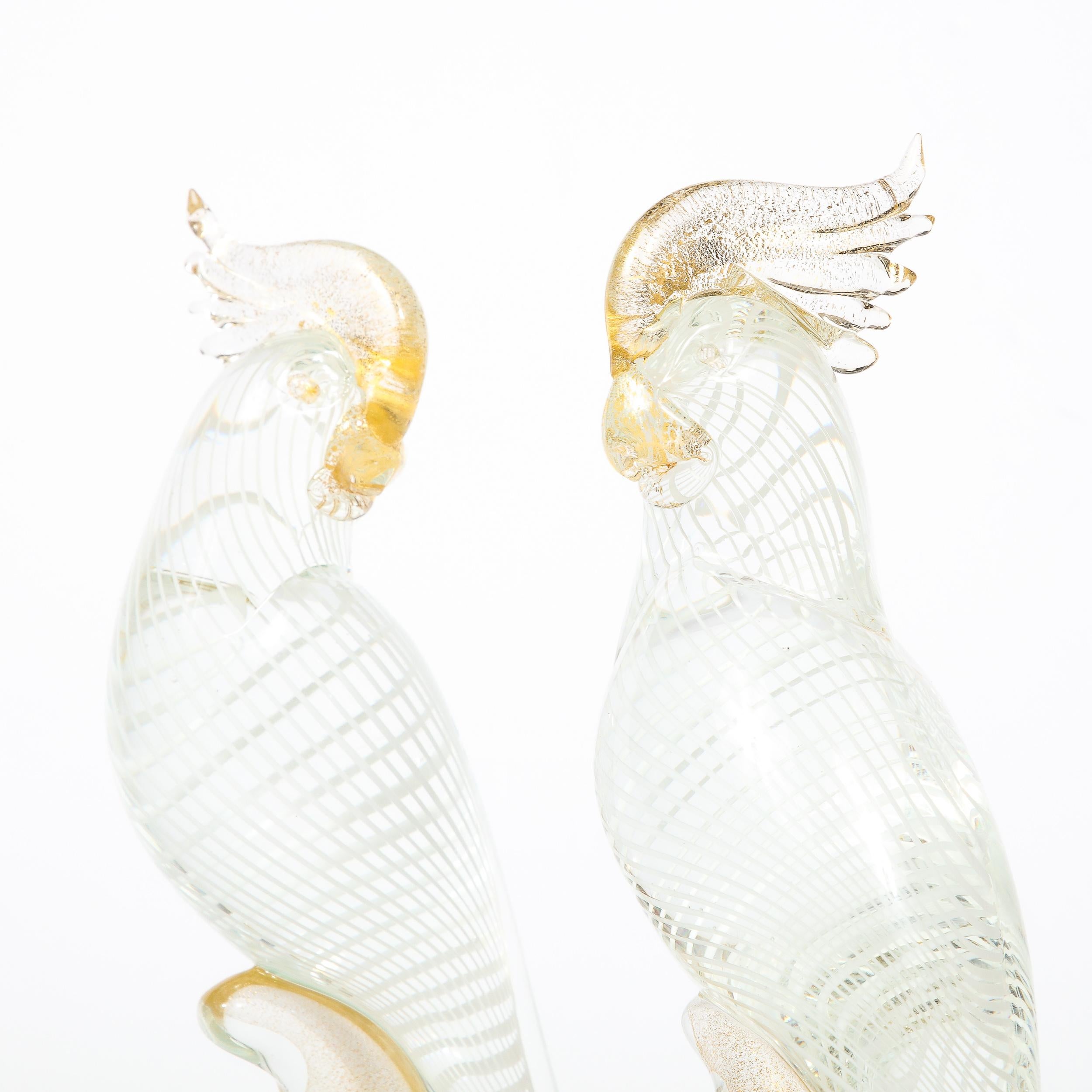 Hand-Blown Murano Glass Cockatiels w/ Filigree Details and 24 Karat Gold Flecks 1