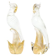 Hand-Blown Murano Glass Cockatiels w/ Filigree Details and 24 Karat Gold Flecks