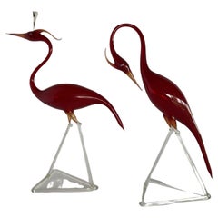 Hand Blown Murano Glass Crane Pair