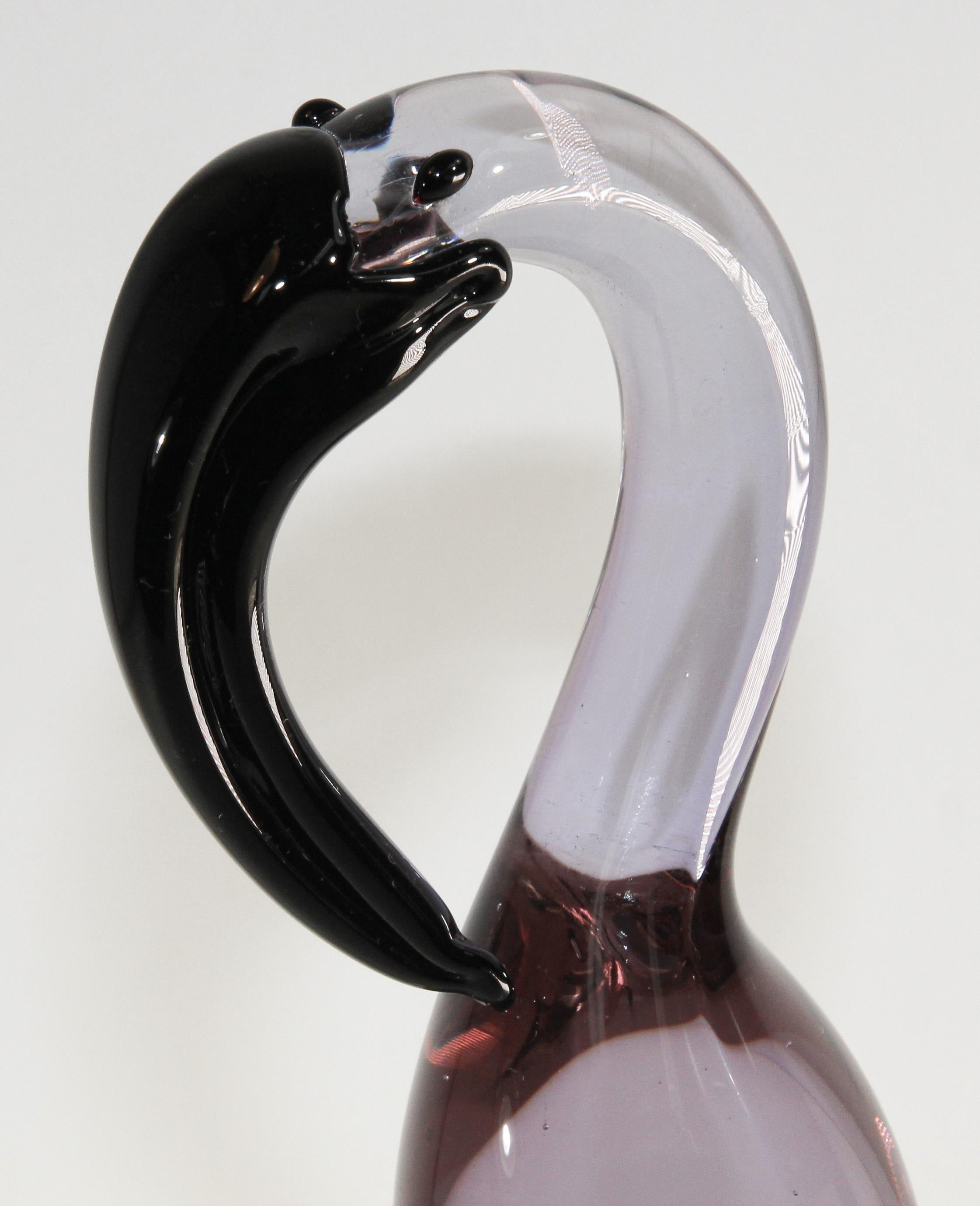 Murano Art Glass Crane Sculpture Hand Blown Venetian Italian Crystal Glass In Good Condition For Sale In North Hollywood, CA