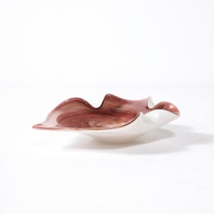 Hand-Blown Murano Glass Dish in Swirled Amethyst with Crimped Detailing