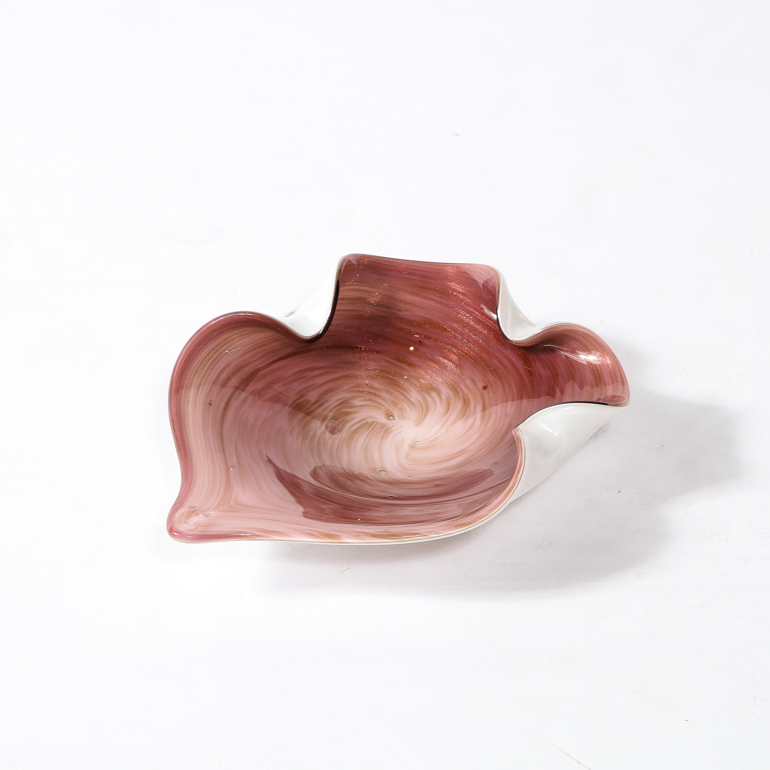 Hand-Blown Murano Glass Dish in Swirled Amethyst with Crimped Detailing For Sale 3