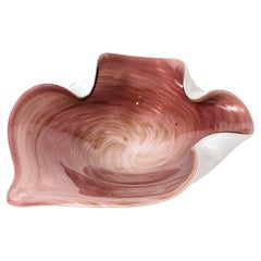 Vintage Hand-Blown Murano Glass Dish in Swirled Amethyst with Crimped Detailing 