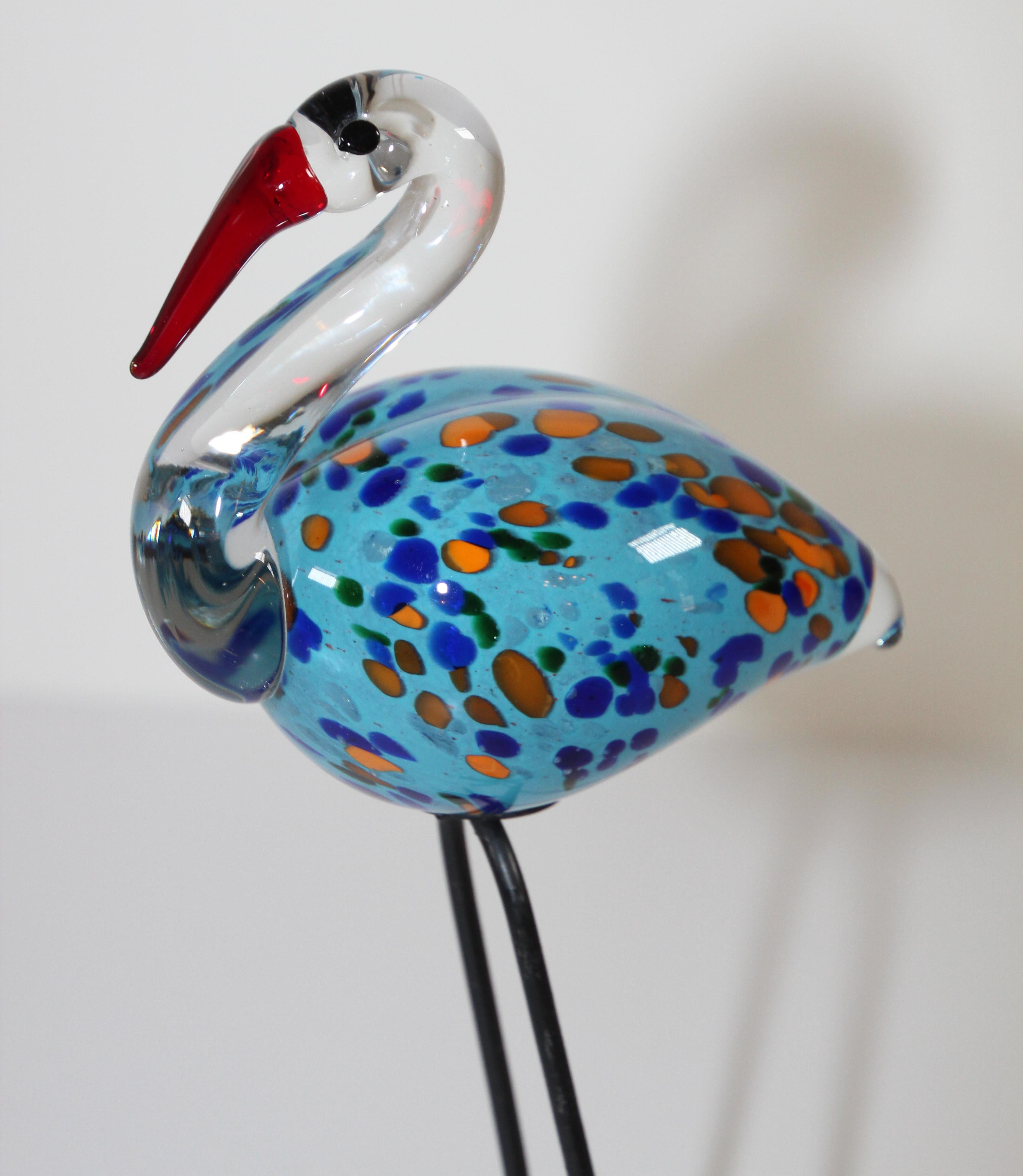 Art Glass Hand Blown Murano Glass Flamingo Bird with Metal Legs, 1960s