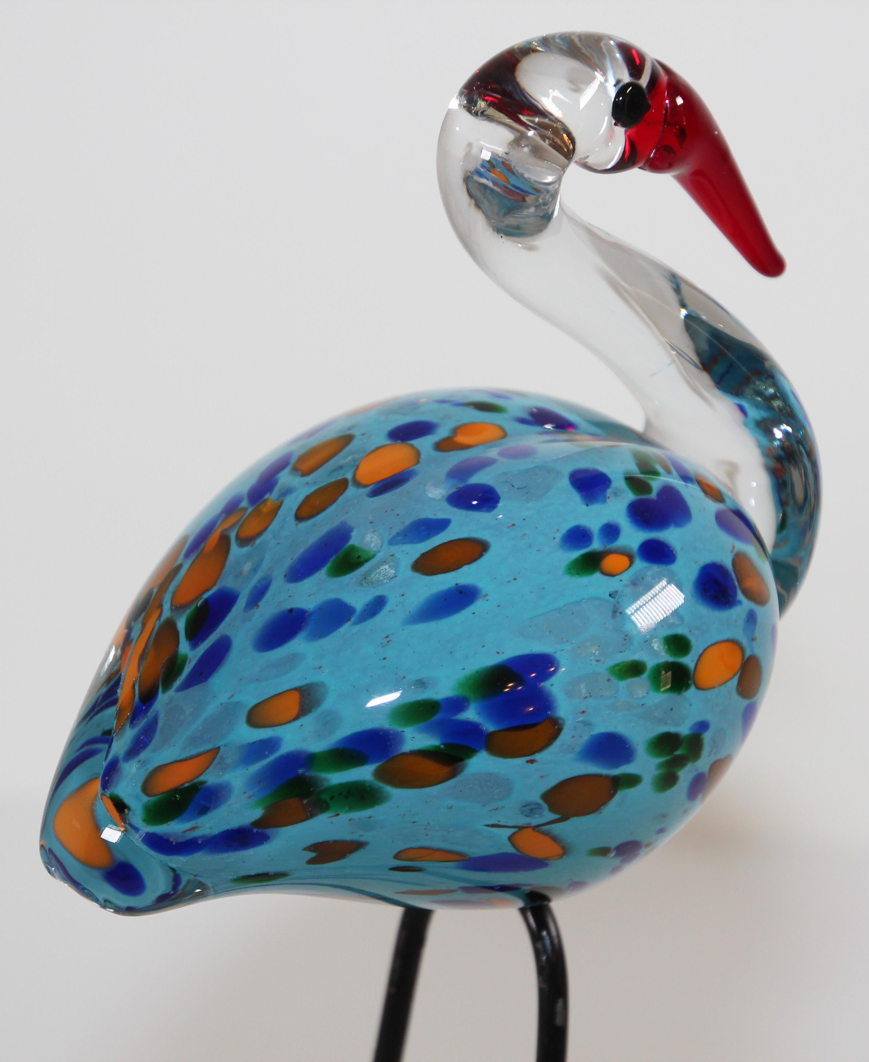 Hand Blown Murano Glass Flamingo Bird with Metal Legs, 1960s 3