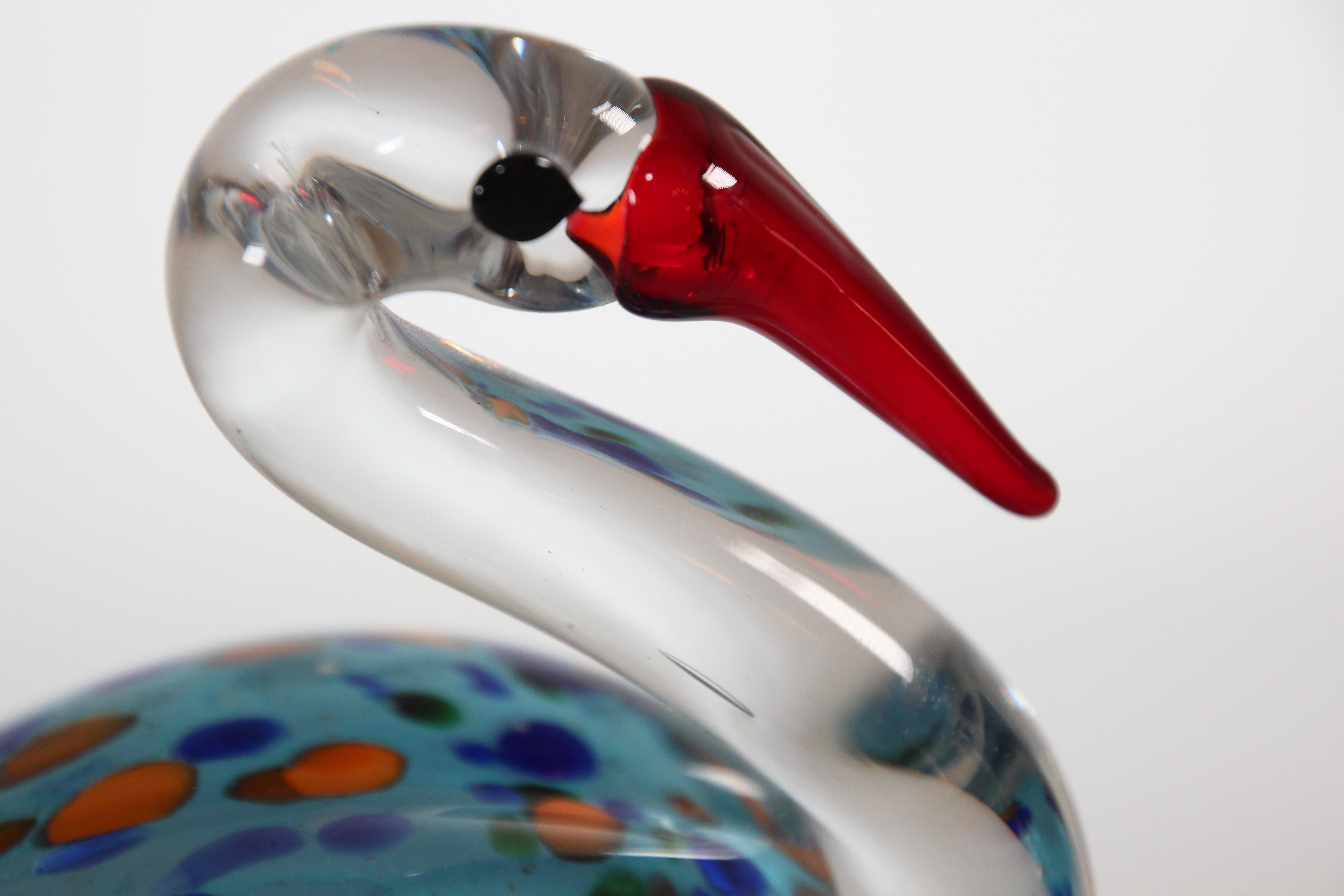 Hand Blown Murano Glass Flamingo Bird with Metal Legs, 1960s In Good Condition In North Hollywood, CA