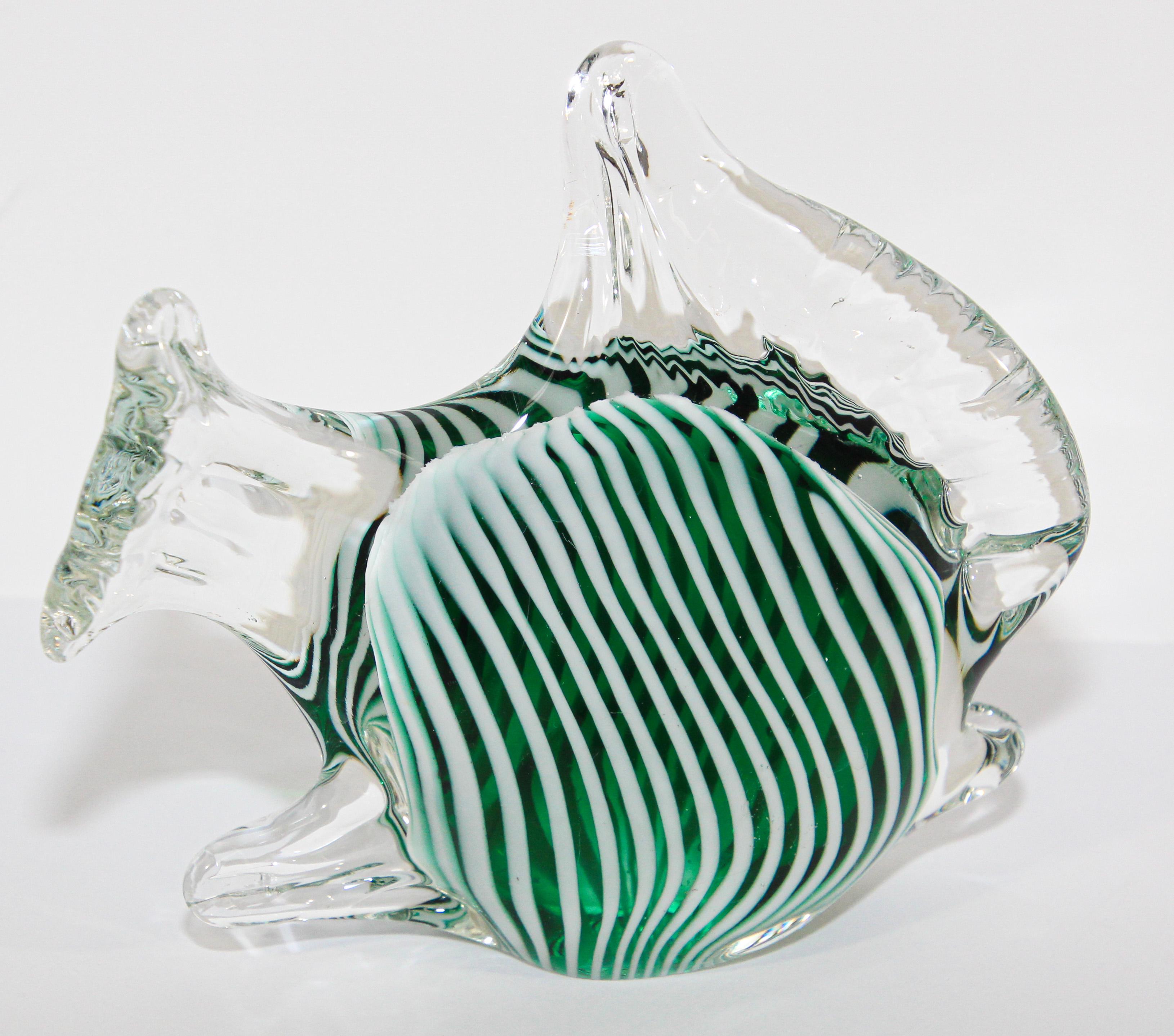 Mid-Century Modern Hand Blown Murano Glass Green Fish
