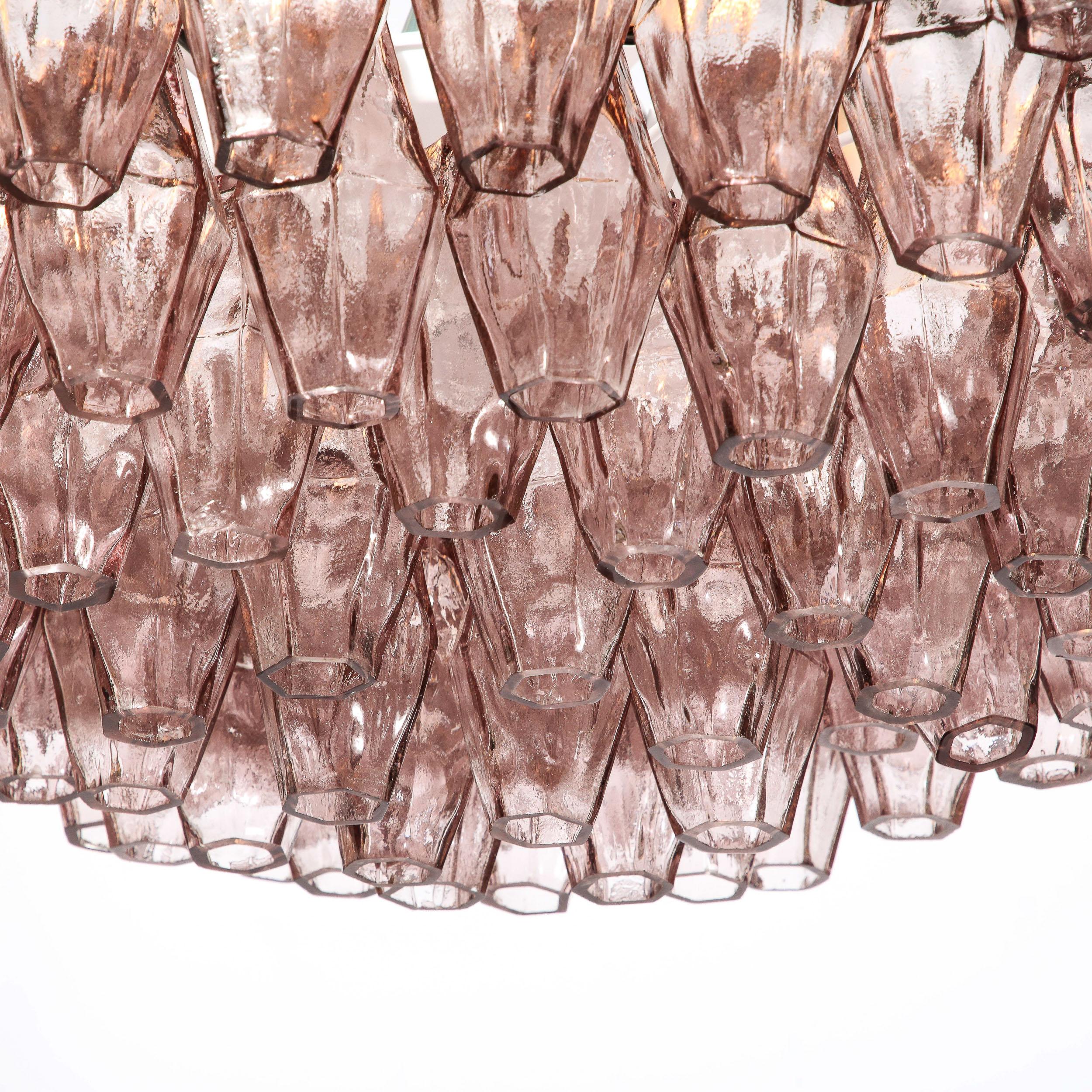 Contemporary Hand-Blown Murano Glass Polyhedral Chandelier in Smoked Amethyst