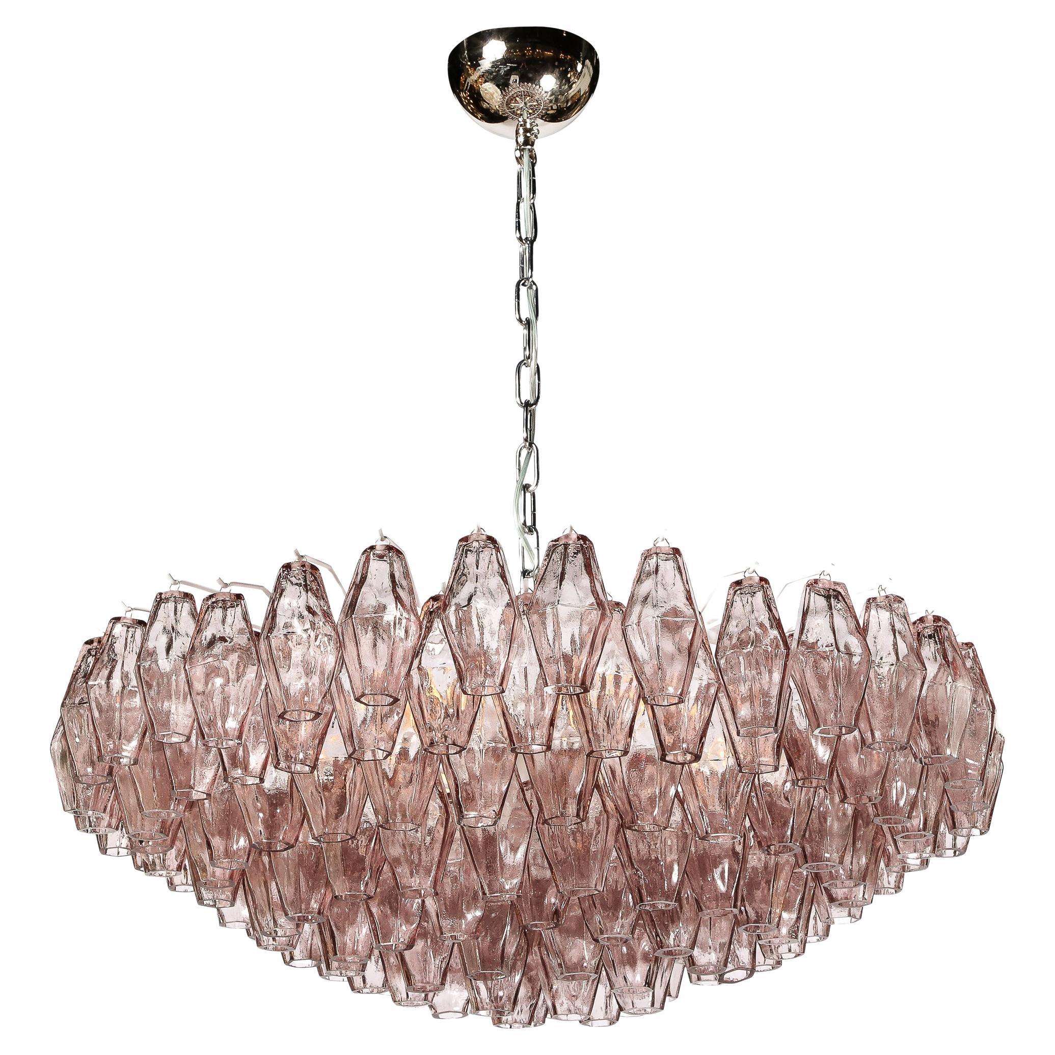 Hand-Blown Murano Glass Polyhedral Chandelier in Smoked Amethyst
