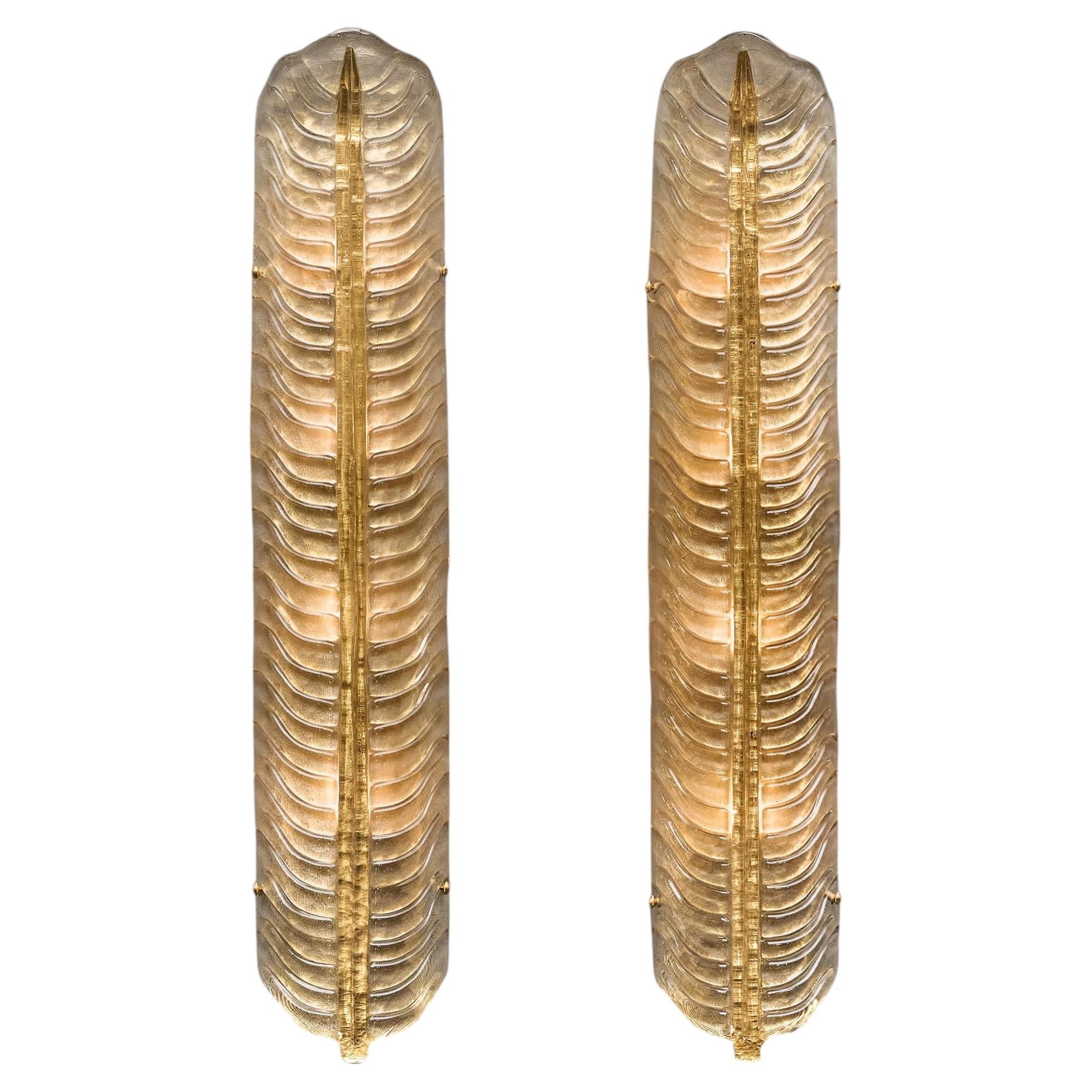Hand-Blown Murano Glass Sconces, Smoked Glass with Gold Spine, Italy