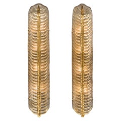 Hand-Blown Murano Glass Sconces, Smoked Glass with Gold Spine, Italy