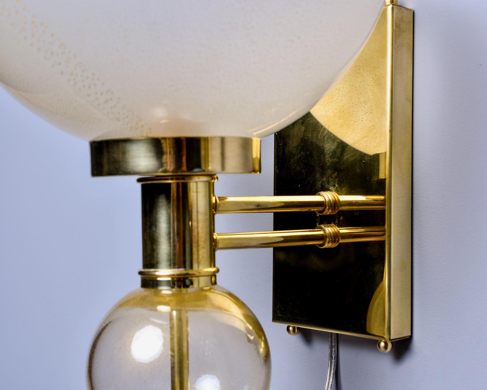 Hand Blown Murano Glass Sconces with Gold Flecks and Brass Fittings 2