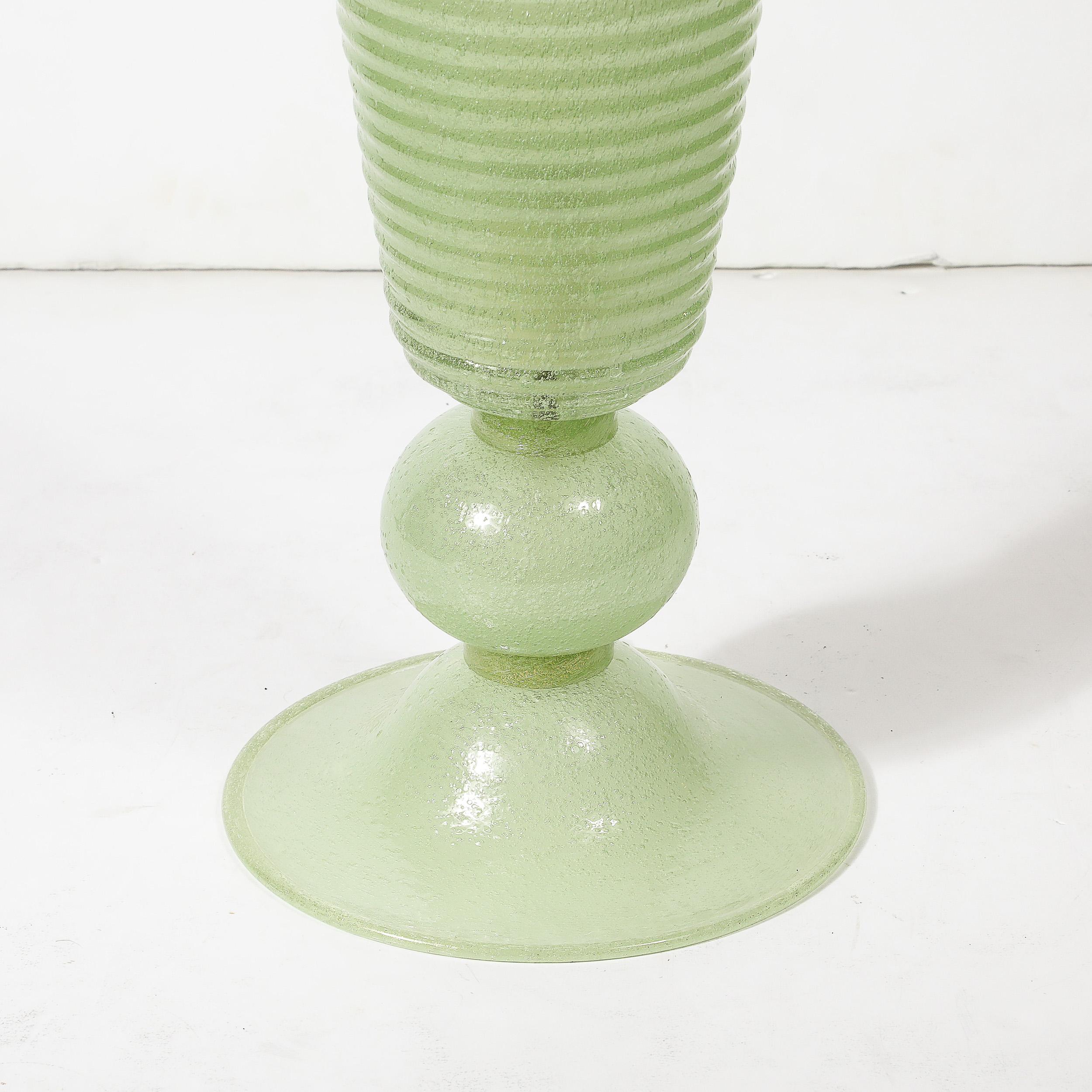 Handgeblasenes Murano Glas Geräucherte Jade Pulegoso Art Deco Stil  Uplight-Tischlampen im Angebot 3