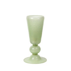 Hand-Blown Murano Glass Smoked Jade Pulegoso Art Deco Style  Uplight Table Lamps