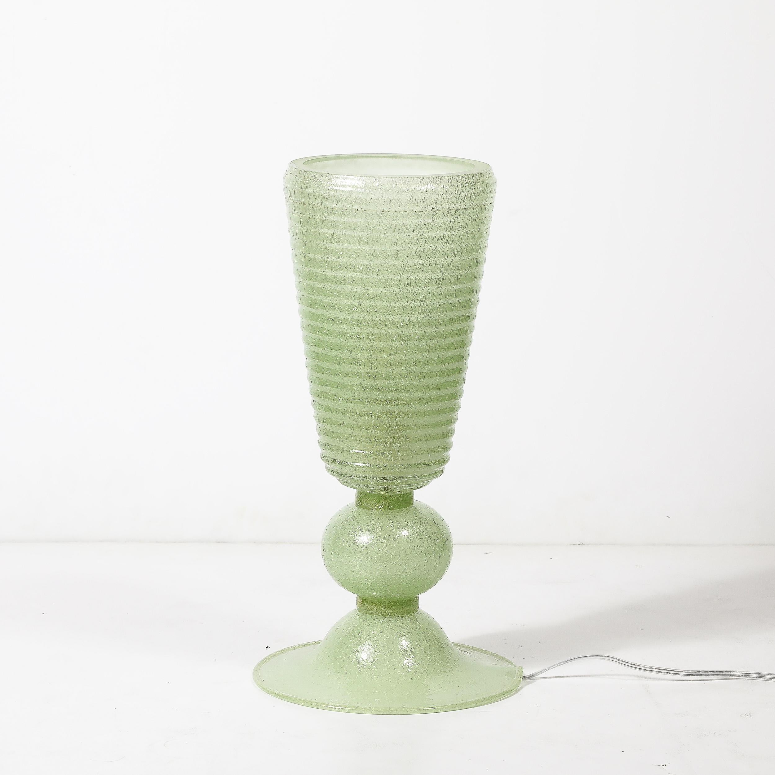 Handgeblasenes Murano Glas Geräucherte Jade Pulegoso Art Deco Stil  Uplight-Tischlampen im Zustand „Hervorragend“ im Angebot in New York, NY