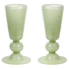 Handgeblasenes Murano Glas Geräucherte Jade Pulegoso Art Deco Stil  Uplight-Tischlampen
