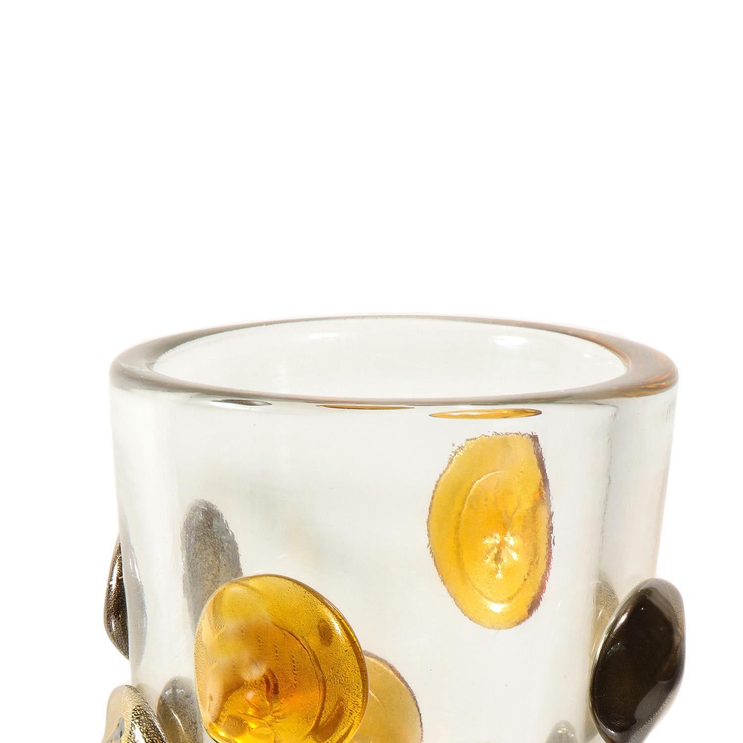 Modern Hand-Blown Murano Glass Vase with Amber & Gold Glass Dot Design '2022' For Sale