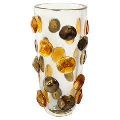 Hand-Blown Murano Glass Vase with Amber & Gold Glass Dot Design '2022'