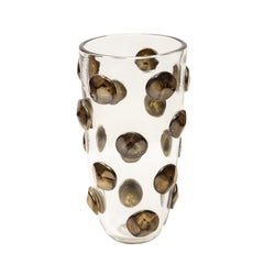 Hand-Blown Murano Glass Vase with Black & Gold Glass Dot Design