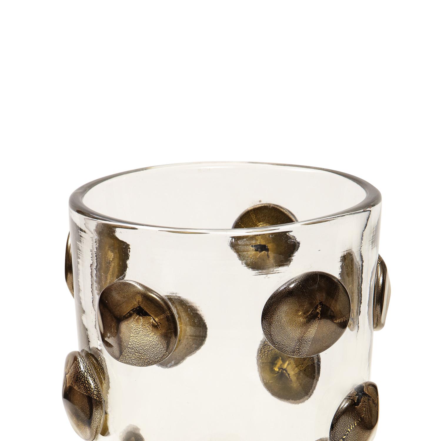Moderne Vase en verre de Murano soufflé à la main avec motif de points en verre noir et or '2022' en vente