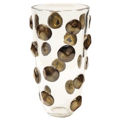 Vase en verre de Murano soufflé à la main avec motif de points en verre noir et or '2022'