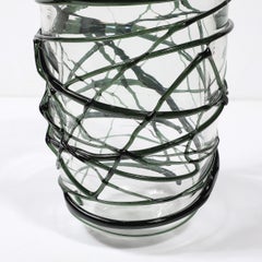 Hand-Blown Murano Glass Vase with Organic Viridian Green Sculptural Striations