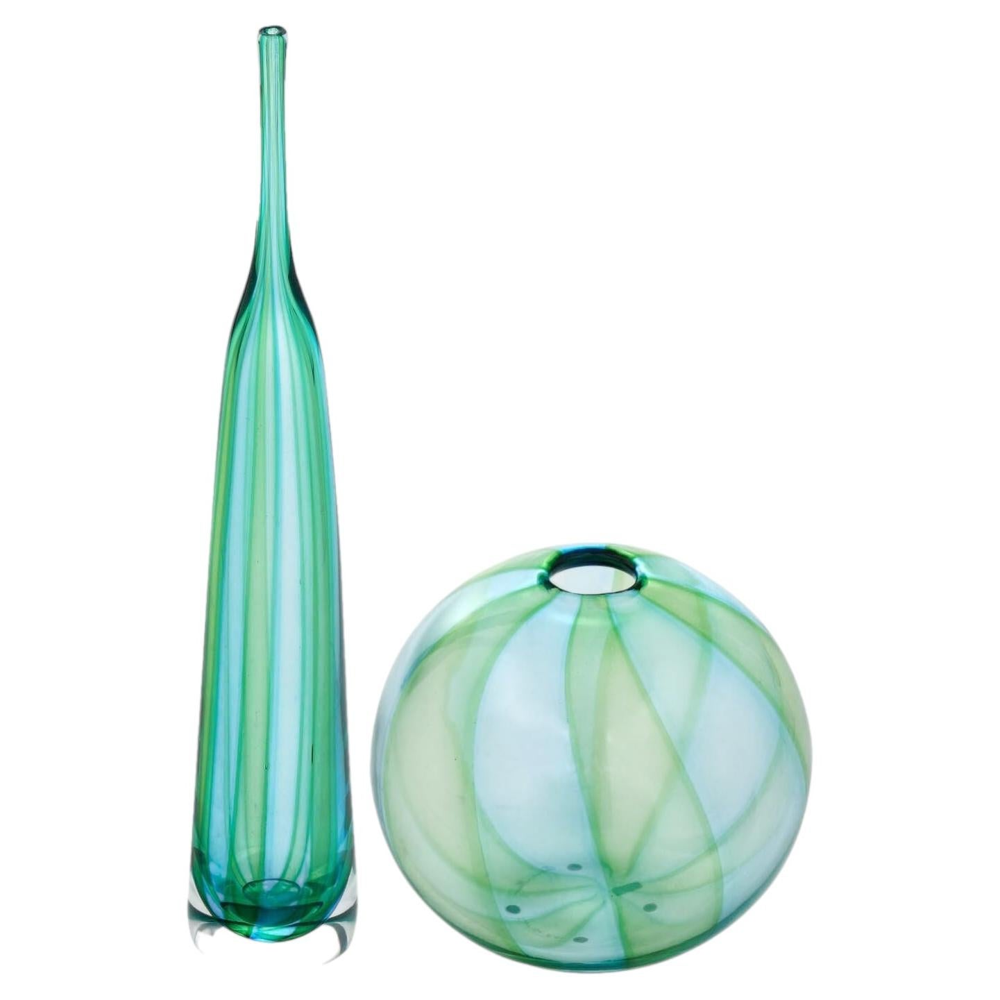 Vases en verre de Murano soufflé à la main, Aqua et Greene & Greene, Design Modern, Italie en vente