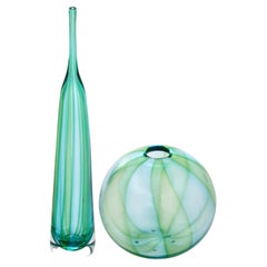 Hand-Blown Murano Glass Vases, Aqua and Green, Modern Design, Italy