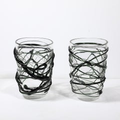 Vases en verre de Murano soufflé à la main avec stries sculpturales organiques vertes viridiennes