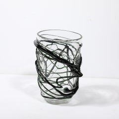 Hand-Blown Murano Glass Vase with Organic Viridian Green Sculptural Striations