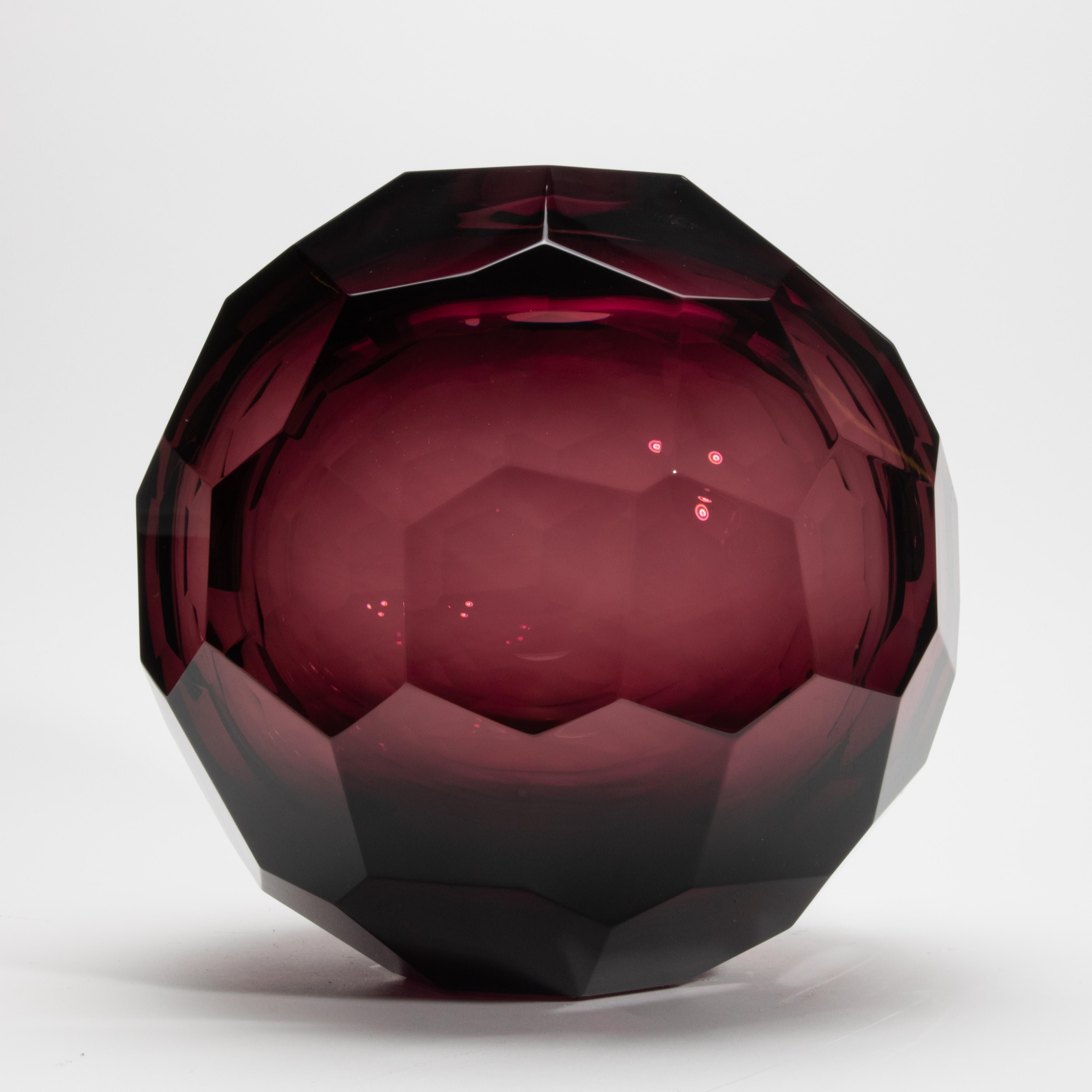 Hand-Crafted Hand-Blown Murano Globe Vase in Amethyst For Sale