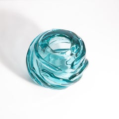 Hand Blown Murano Globe Vase in Aqua Blue