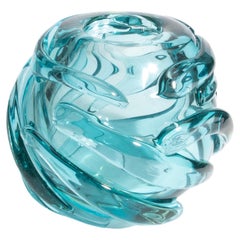 Hand Blown Murano Globe Vase in Aqua Blue