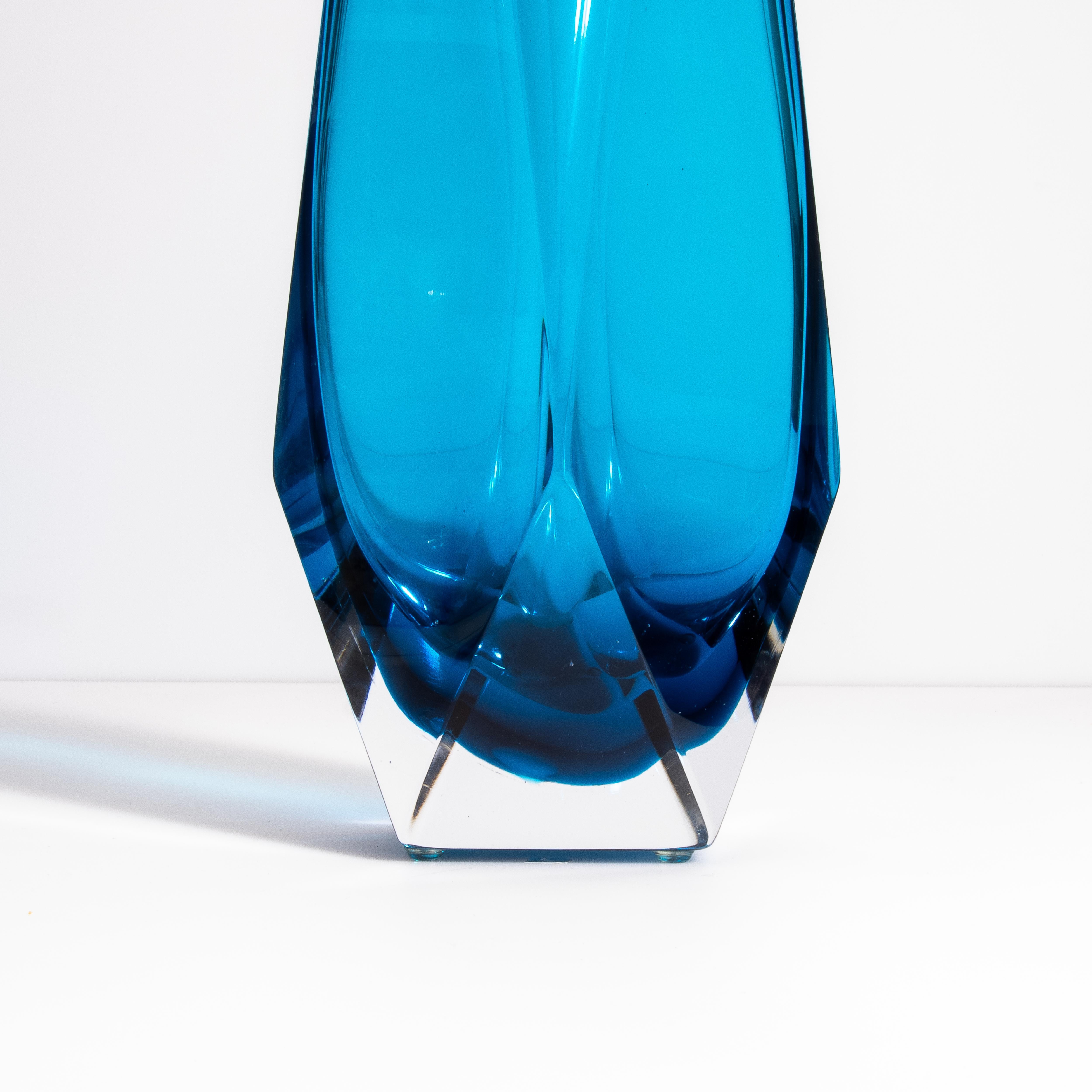 Italiano Vaso di Goccia di Murano soffiato a mano in blu azzurro grande in vendita