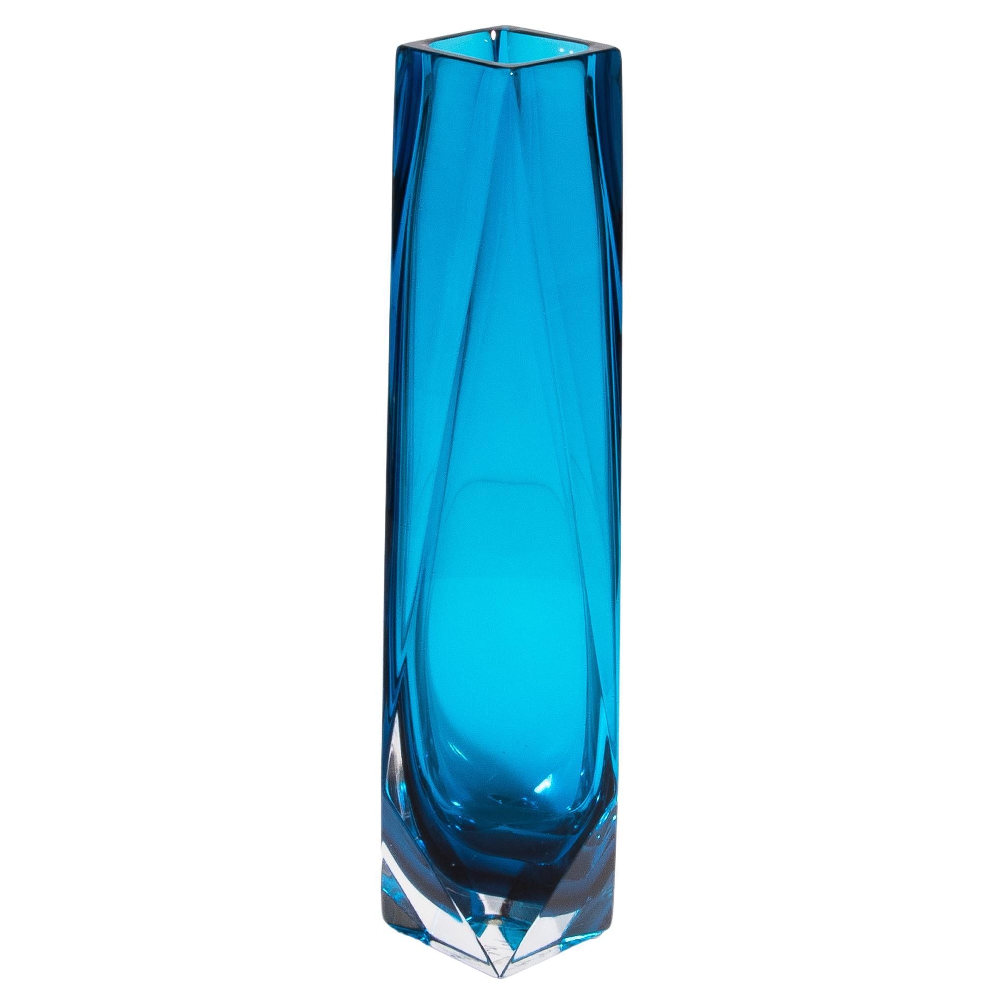 Vaso di Goccia di Murano soffiato a mano in blu azzurro grande
