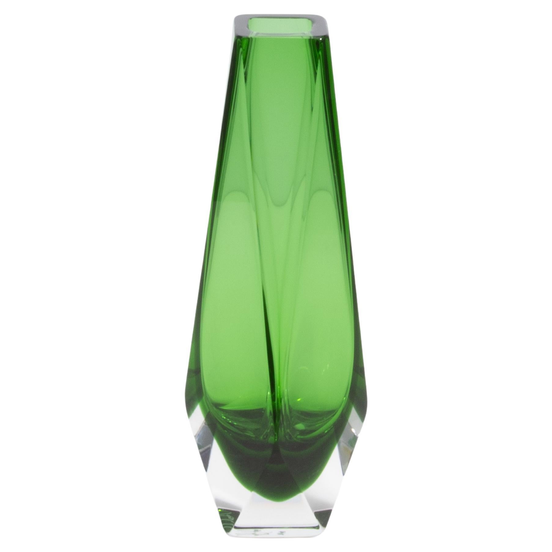 Hand Blown Murano Goccia Vase in Green Small