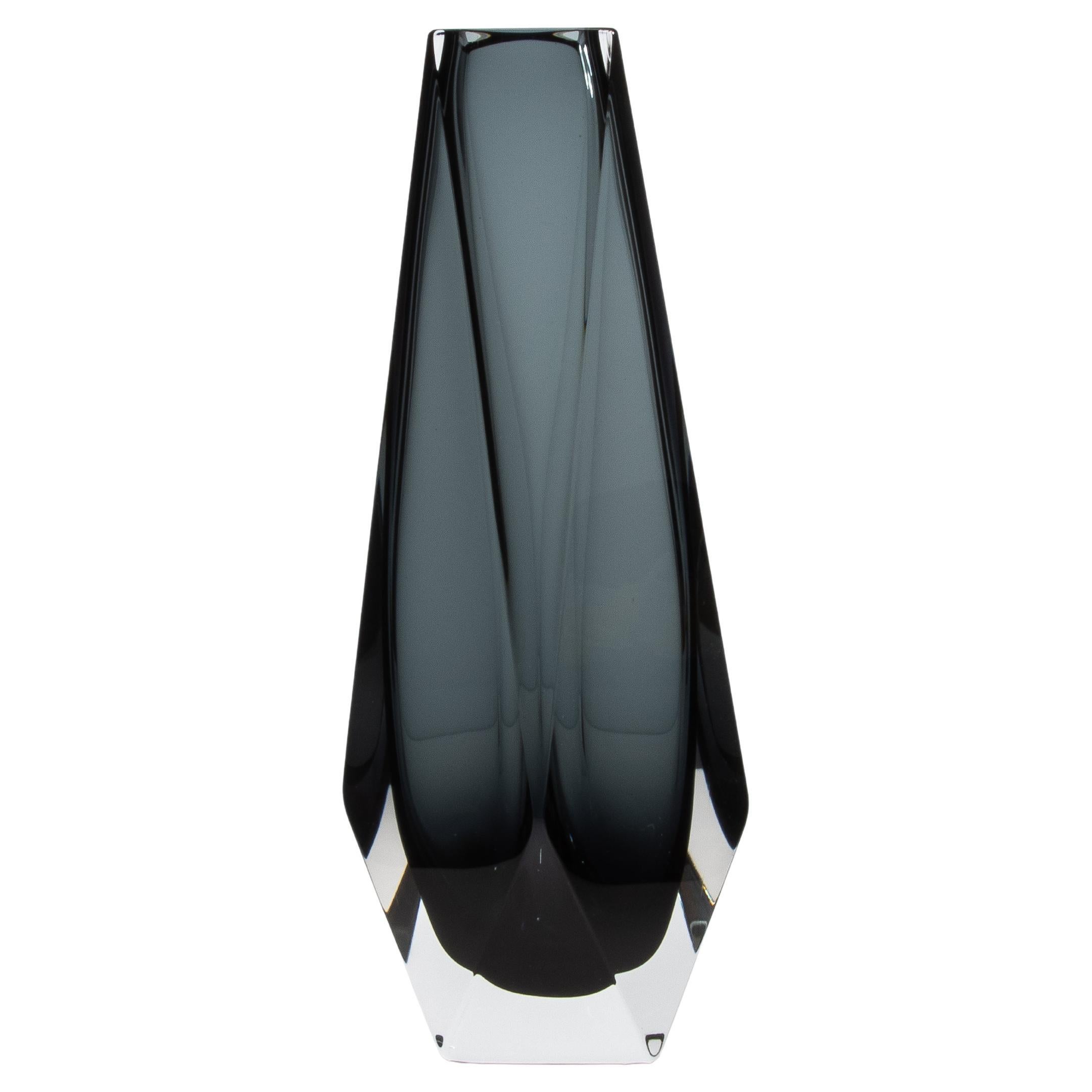 Grand vase Goccia de Murano soufflé à la main en gris