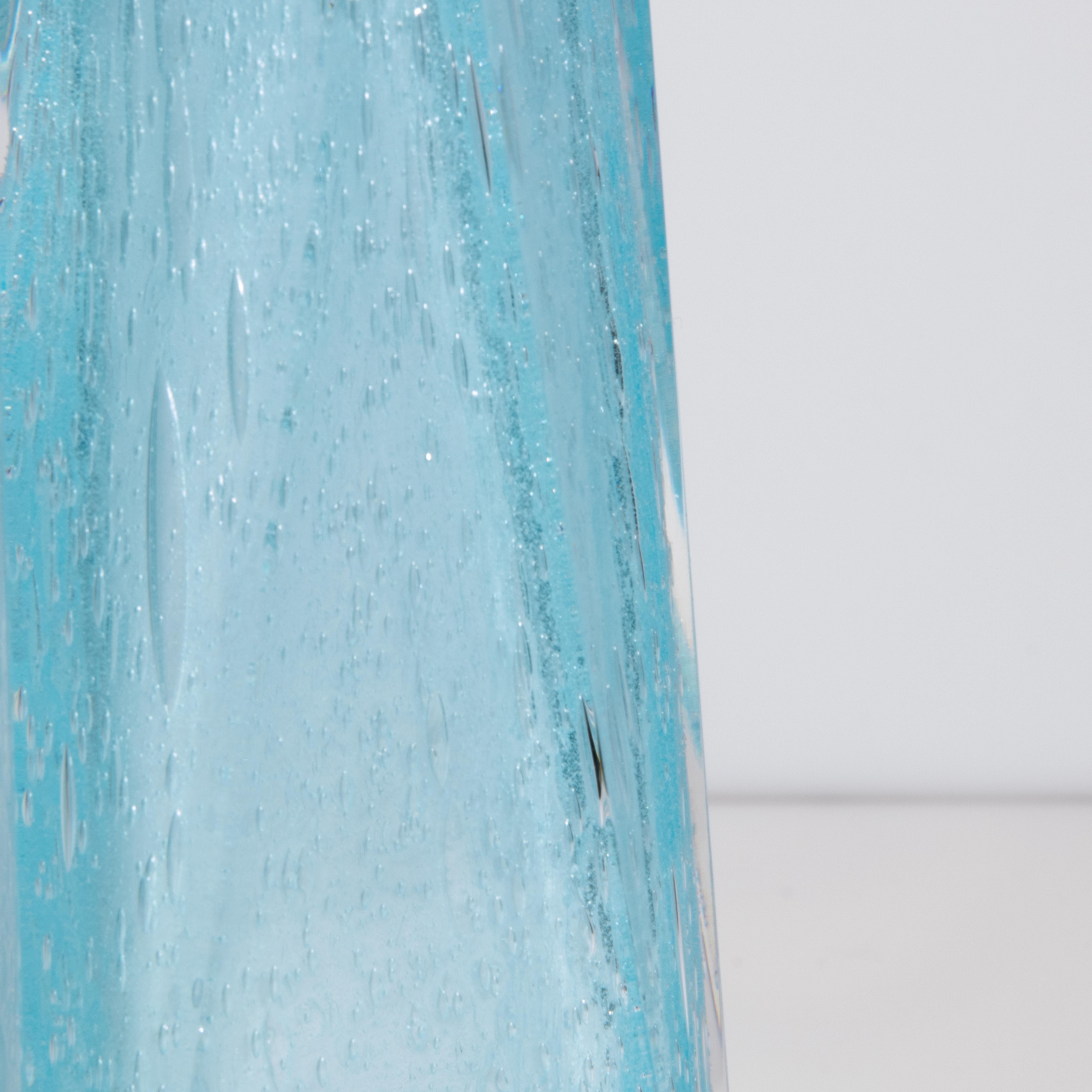 Fatto a mano Vaso di Goccia di Murano soffiato a mano in azzurro con bolle di sapone in vendita