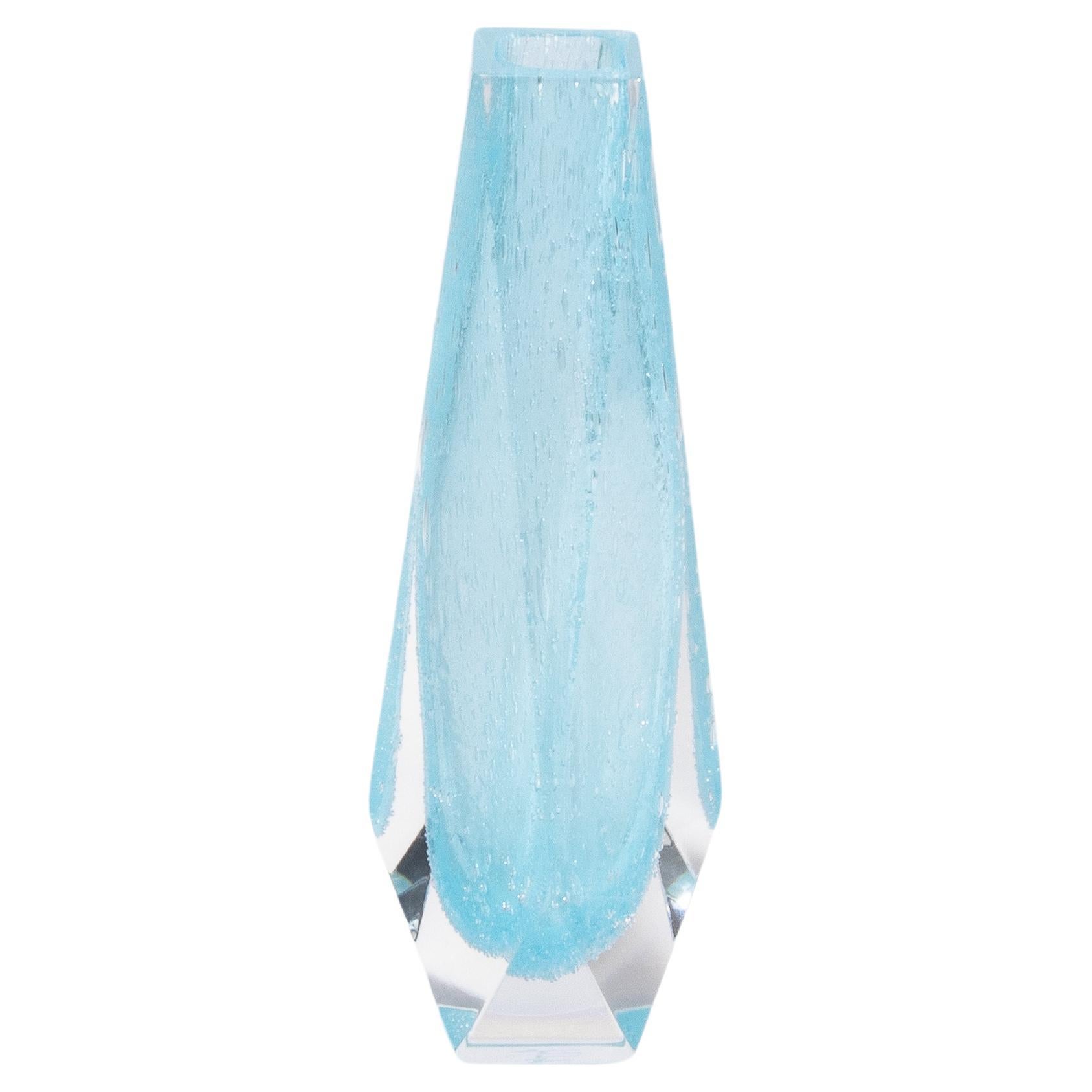 Vaso di Goccia di Murano soffiato a mano in azzurro con bolle di sapone