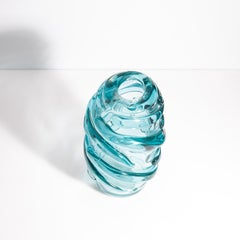 Hand Blown Murano Gomitolo Vase in Aqua Blue Medium