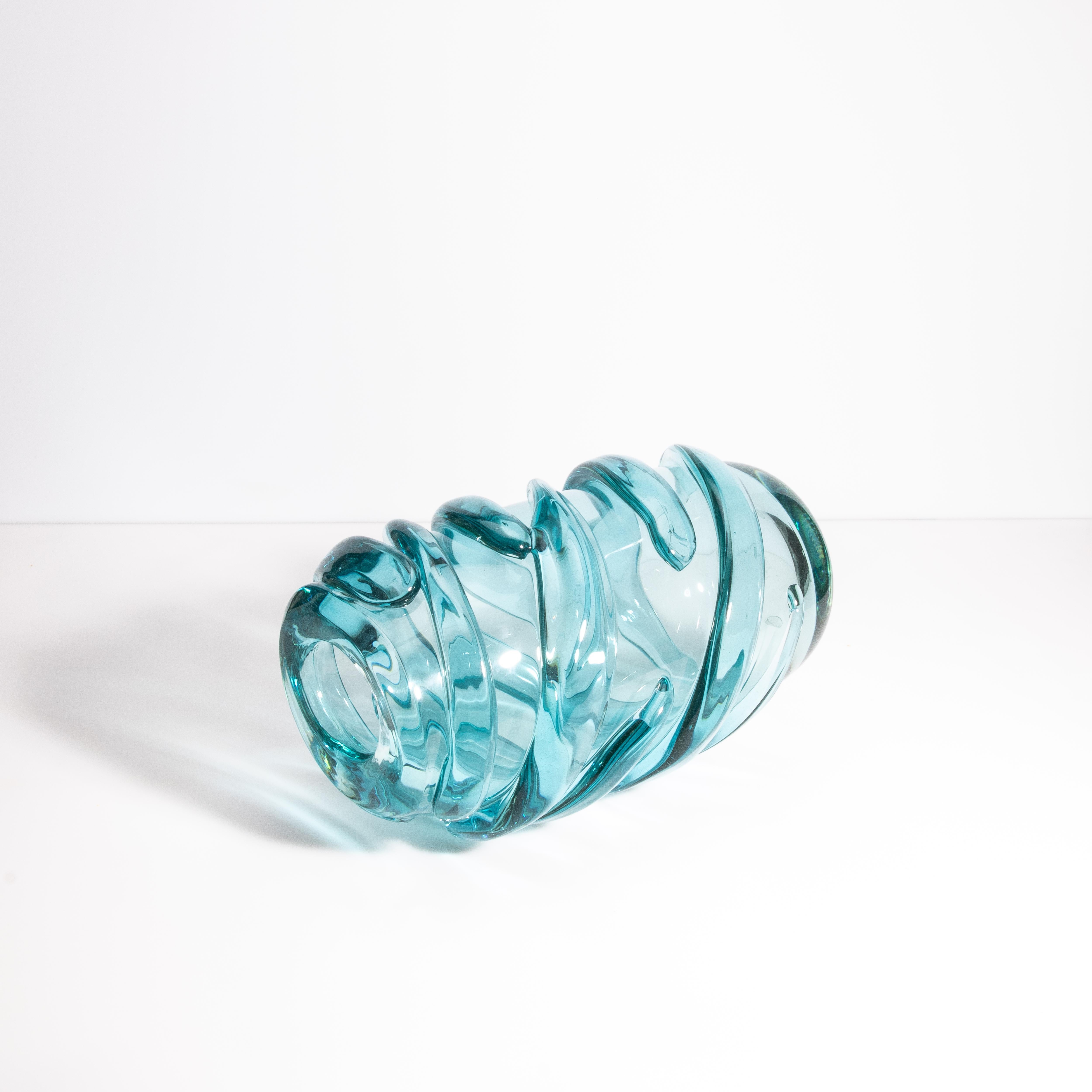 XXI secolo e contemporaneo Vaso Gomitolo di Murano soffiato a mano in blu acqua medio in vendita