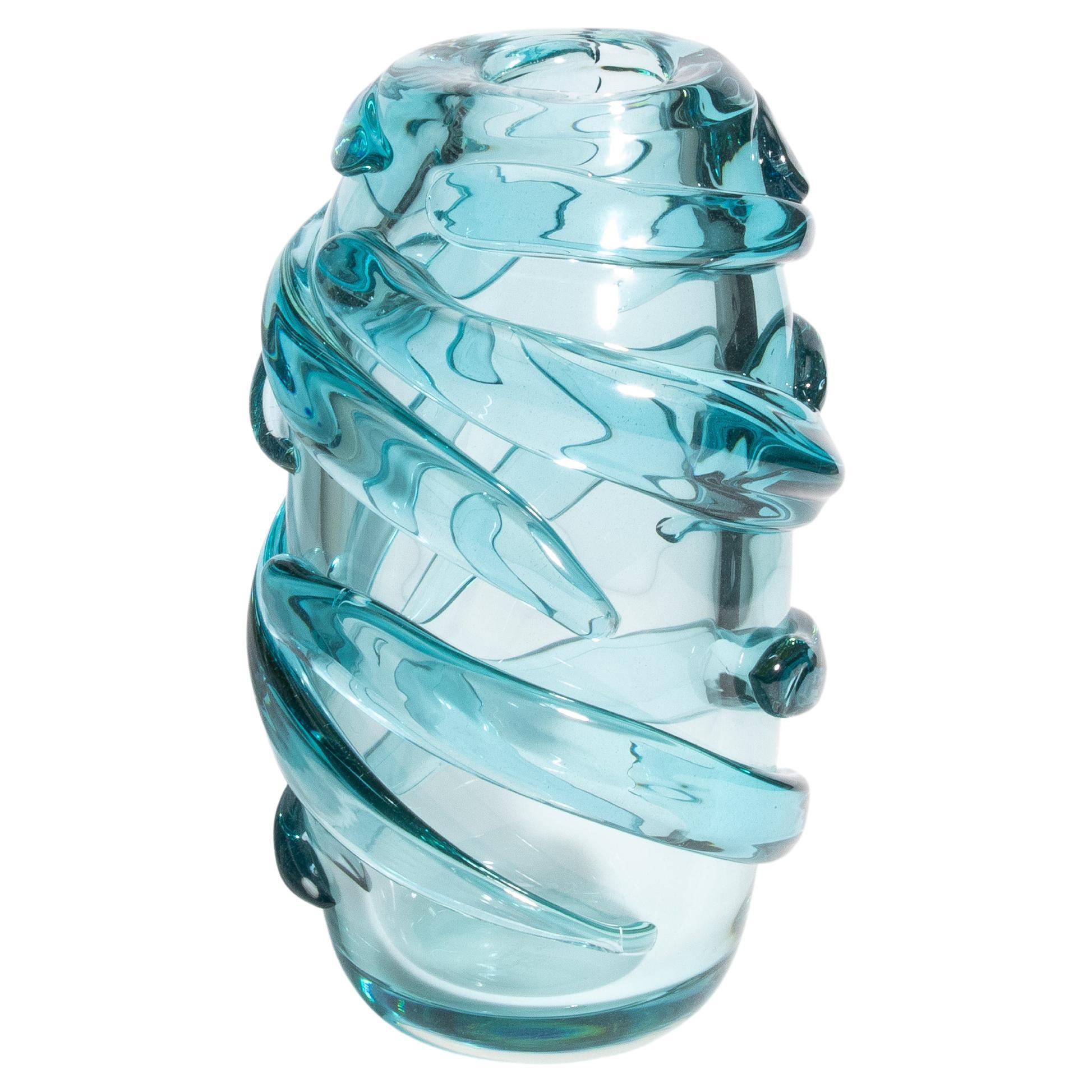 Hand Blown Murano Gomitolo Vase in Aqua Blue Medium