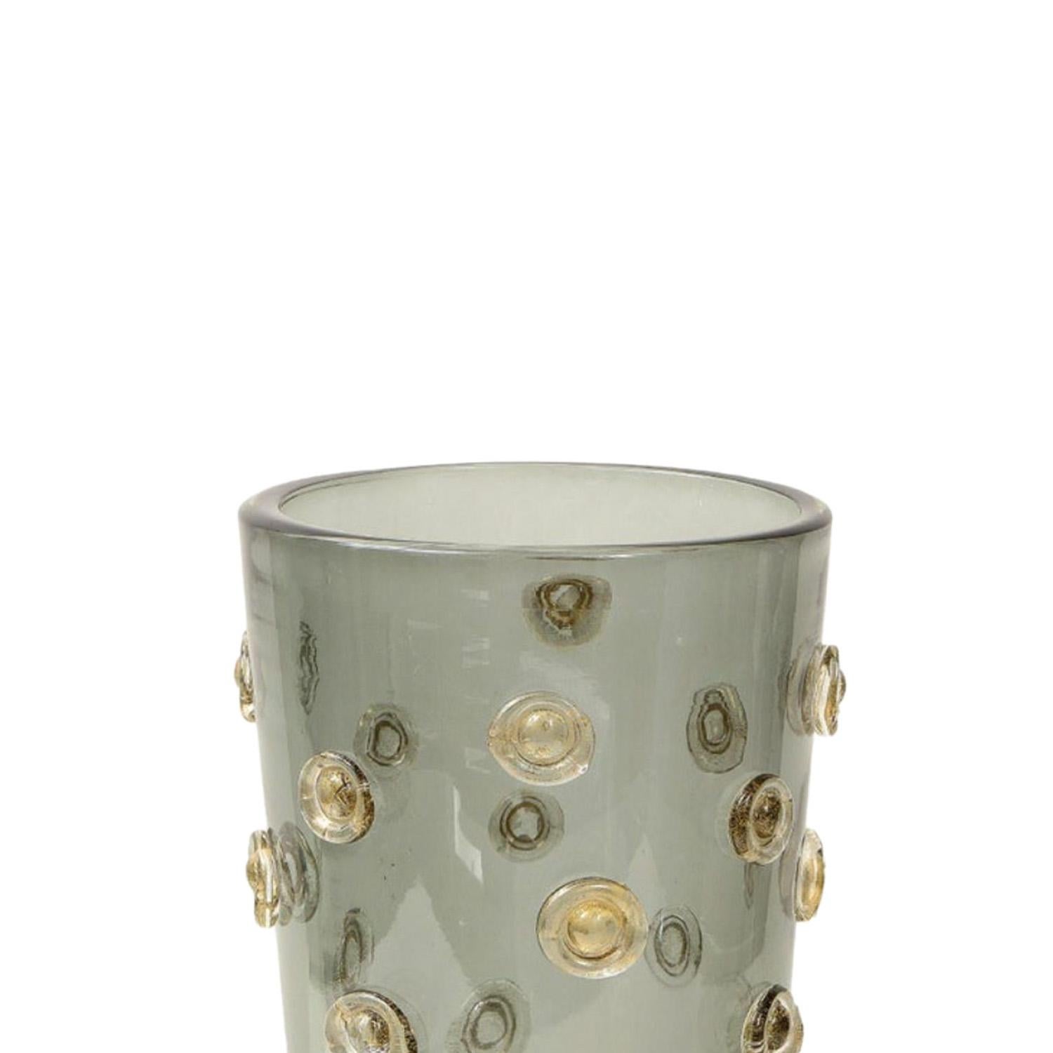 Modern Hand-Blown Murano Gray Glass Vase with Aventurine Dot Design