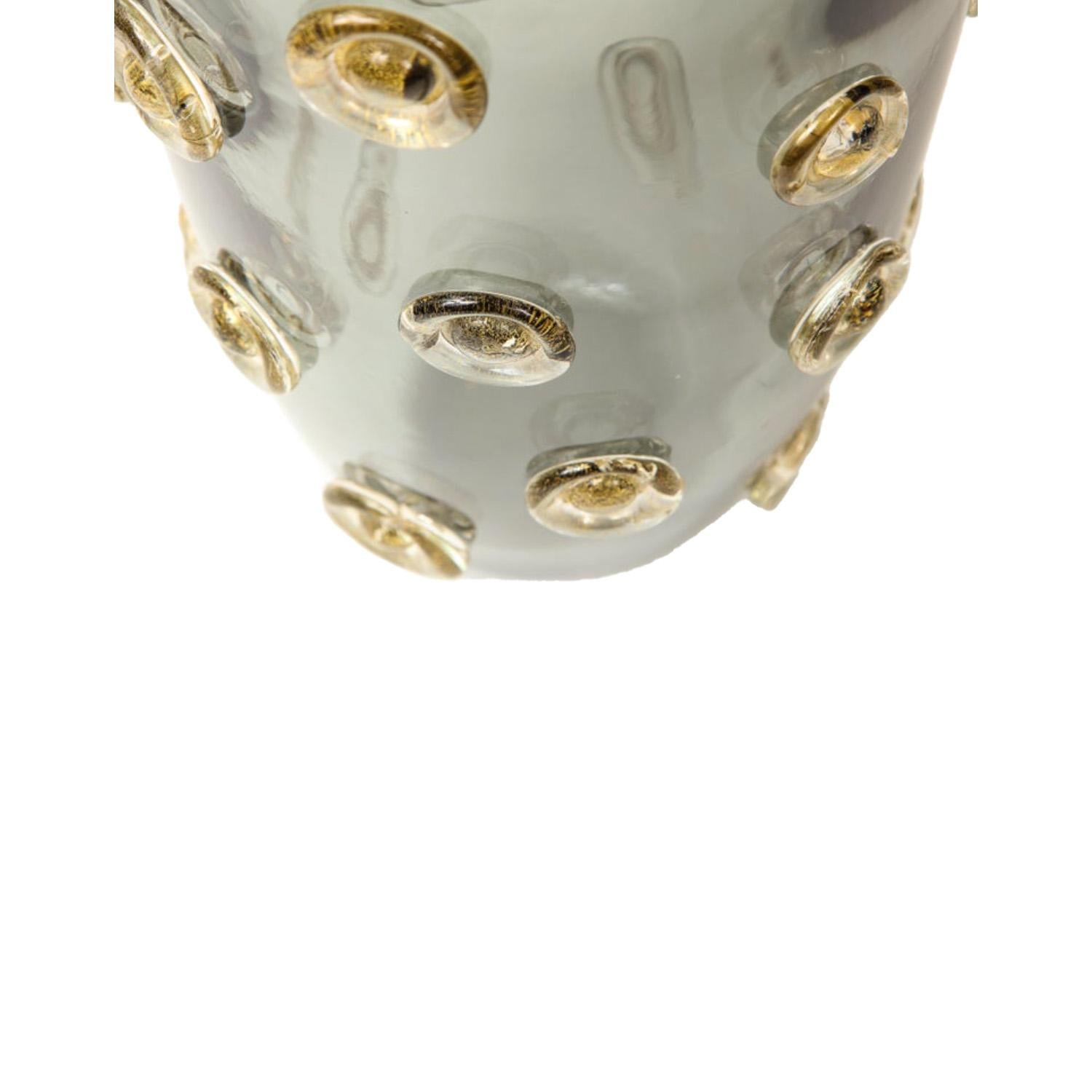 Italian Hand-Blown Murano Gray Glass Vase with Aventurine Dot Design