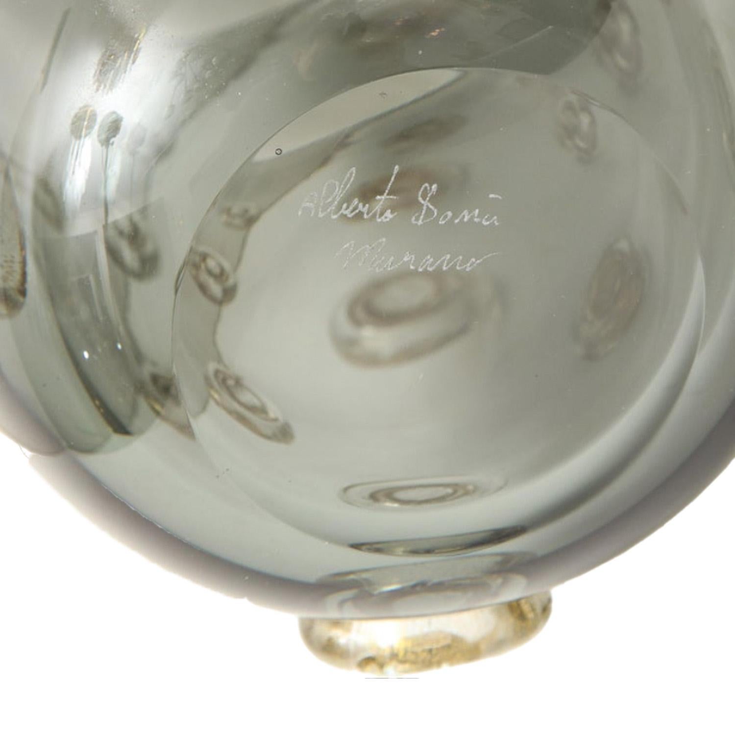 Hand-Crafted Hand-Blown Murano Gray Glass Vase with Aventurine Dot Design