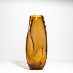 Hand Blown Murano Indented Vase in Amber