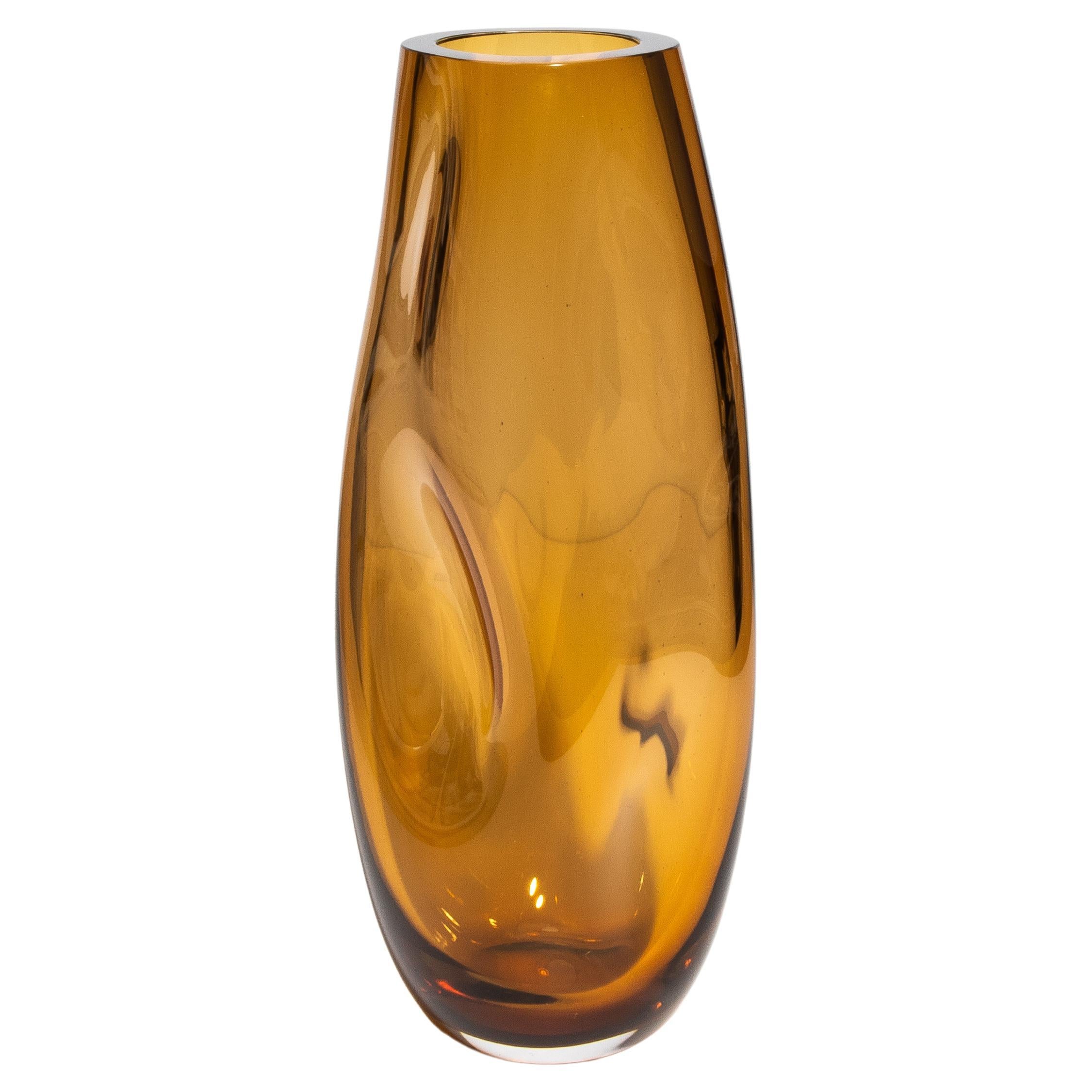 Hand Blown Murano Indented Vase in Amber
